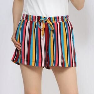 Guess Bright Multicolor Striped High Rise Tie Waist Shorts‎ Size XL